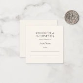 Mini ivoor certificaat van echtheid voor kunst notitiekaartje (Voorkant / Achterkant in situ)