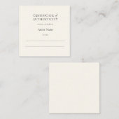 Mini ivoor certificaat van echtheid voor kunst notitiekaartje (Voorkant / Achterkant)