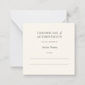 Mini Ivory Certificate of Authenticity for Art  Notitiekaartje (Voorkant)