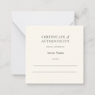 Mini Ivory Certificate of Authenticity for Art  Notitiekaartje