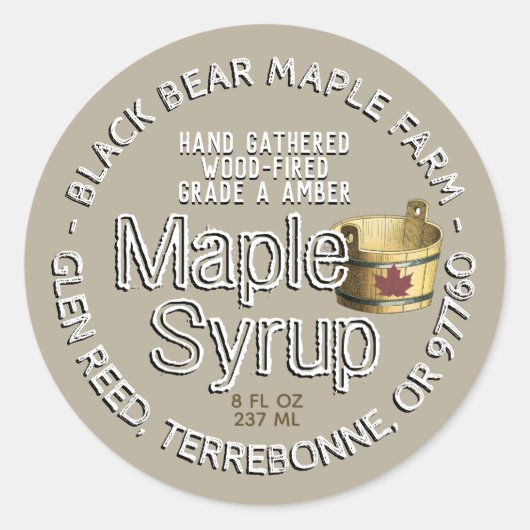 Mini Jug-label met Sap Bucket en Maple Leaf Ronde Sticker (Voorkant)