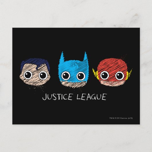 Mini Justice League Head Sketch Briefkaart (Voorkant)