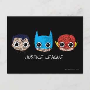 Mini Justice League Head Sketch Briefkaart