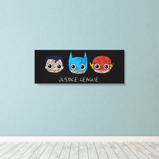 Mini Justice League Head Sketch Canvas Afdruk (Insitu (Houten vloer))