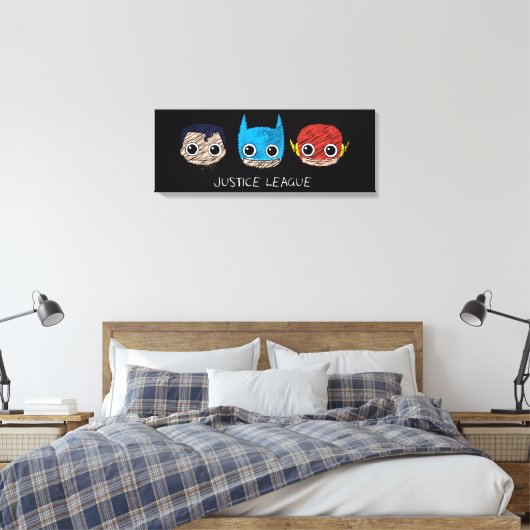 Mini Justice League Head Sketch Canvas Afdruk (Insitu (Slaapkamer))