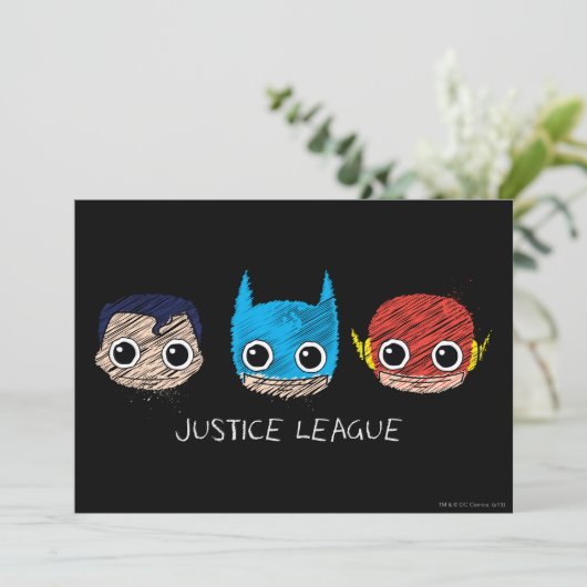 Mini Justice League Head Sketch Kaart (Staand voorkant)