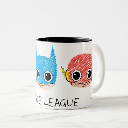 Mini Justice League Head Sketch Tweekleurige Koffiemok (Voorkant rechts)