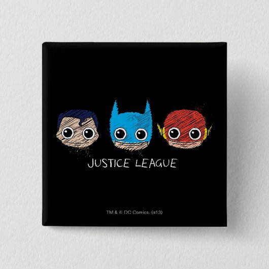 Mini Justice League Head Sketch Vierkante Button 5,1 Cm (Voorkant)