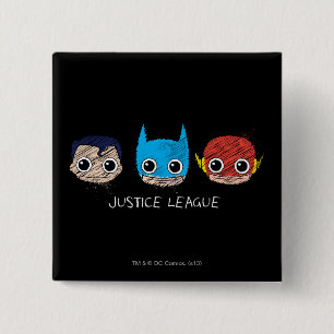 Mini Justice League Head Sketch Vierkante Button 5,1 Cm