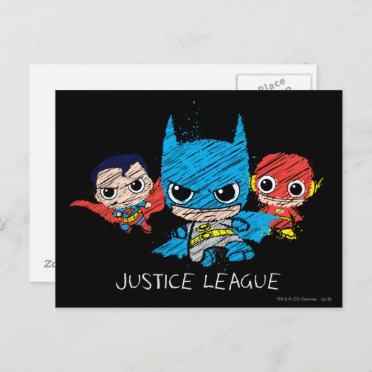 Mini Justice League Sketch Briefkaart (Voorkant / Achterkant)