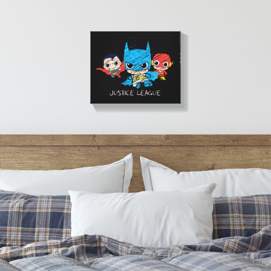 Mini Justice League Sketch Canvas Afdruk (Insitu (Slaapkamer))