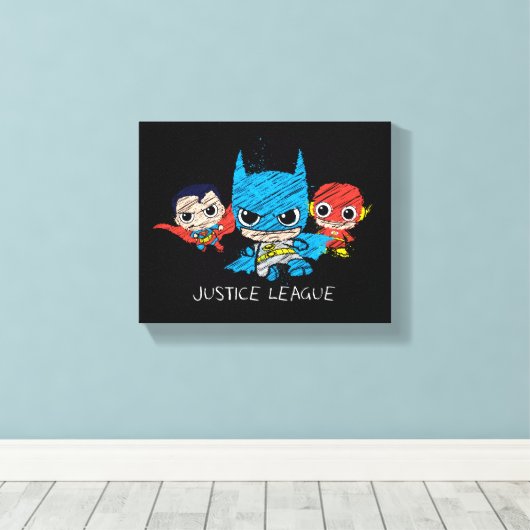 Mini Justice League Sketch Canvas Afdruk (Insitu (Houten vloer))