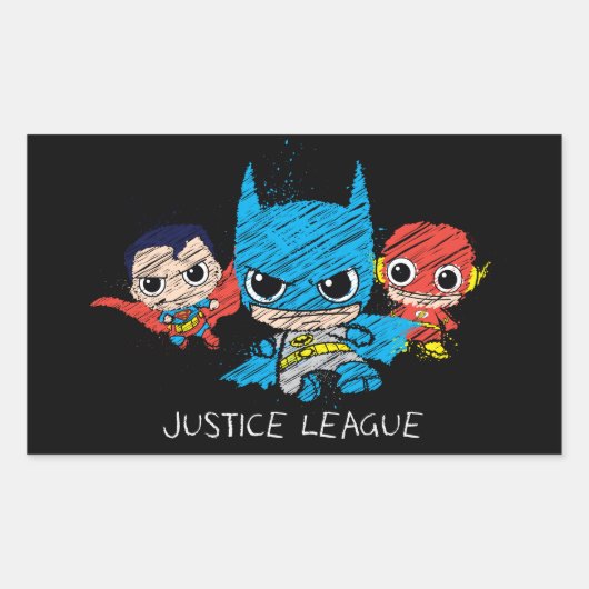 Mini Justice League Sketch Rechthoekige Sticker (Voorkant)