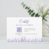 Mini kalligrafie Details QR Code Lavendel Wedding Informatiekaartje (Staand voorkant)