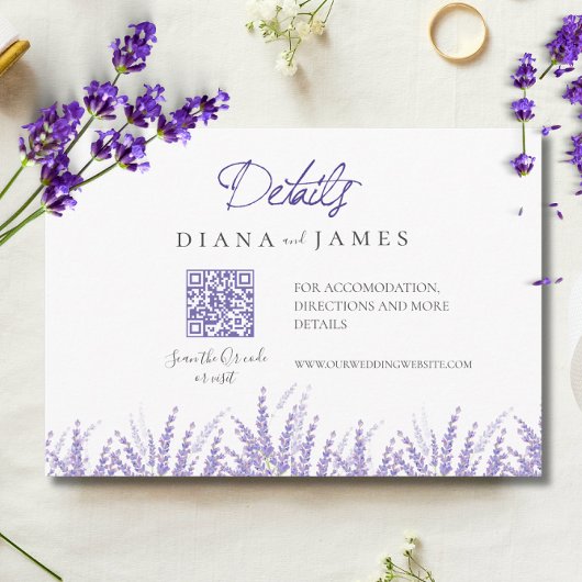 Mini kalligrafie Details QR Code Lavendel Wedding Informatiekaartje