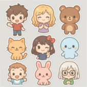 Mini Kawaii Chibi Stickerblad – Kids & Animals Sticker (Voorkant)