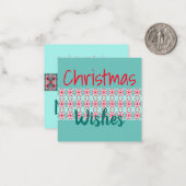 Mini Kerst Kaart In Blauwgroen Rood En Roze Notitiekaartje (Voorkant / Achterkant in situ)