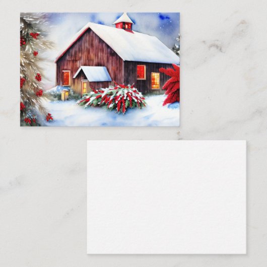 Mini-kerstmis met een budget voor Barn en sneeuw Notitiekaartje (Voorkant / Achterkant)