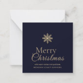 Mini Kerstmis Navy Blauw Goud Sneeuwvlok Notitiekaartje (Voorkant)