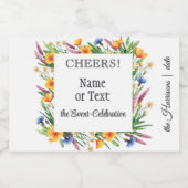 Mini Kleurrijke Waterverf Wildflower Sparkling Wijnetiket (Enkel label)