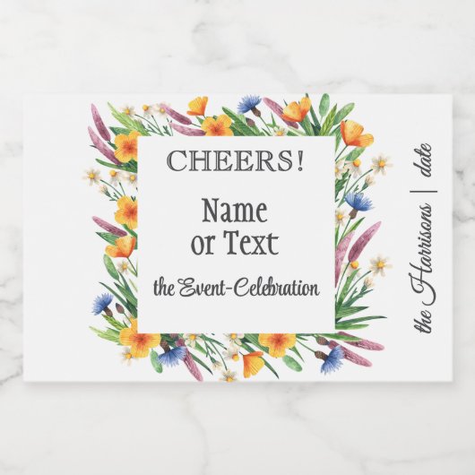 Mini Kleurrijke Waterverf Wildflower Sparkling Wijnetiket (Enkel label)