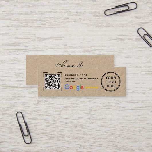 Mini Kraft Paper Google Review Thank You  Visitekaartje (Voorkant / Achterkant in situ)