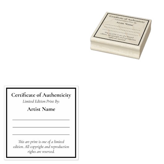 Mini Limited Edition Art Certificaat Authenticitei Rubberstempel (Gestempeld)