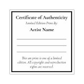Mini Limited Edition Art Certificaat Authenticitei Rubberstempel (Afrduk)