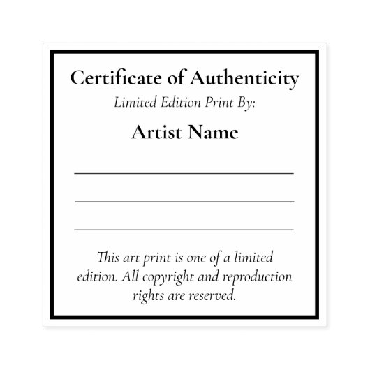 Mini Limited Edition Art Certificaat Authenticitei Rubberstempel (Afrduk)