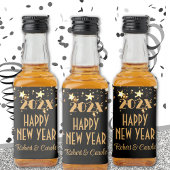 Mini Liquor (10) Zwart & Goud Gelukkig Nieuwjaar M Likeurfles Etiket