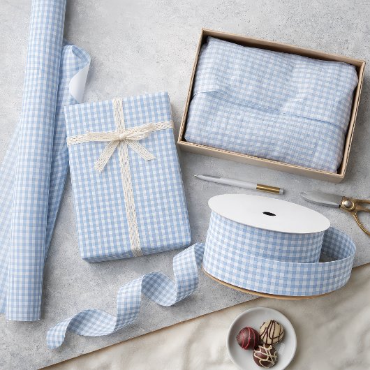 Mini Luchtige Blauwe Ginghamruitpatroon Cadeaupapier