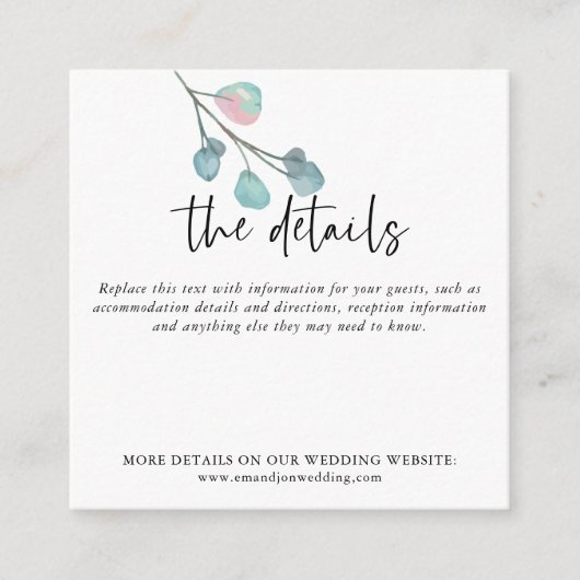 MINI MAAT Eucalyptus Bruiloft Informatie Details Informatiekaartje (Voorkant)