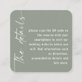 Mini Maat Kalligrafie QR Code Sage Bruiloft Informatiekaartje (Voorkant)