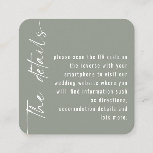 Mini Maat Kalligrafie QR Code Sage Bruiloft Informatiekaartje (Voorkant)