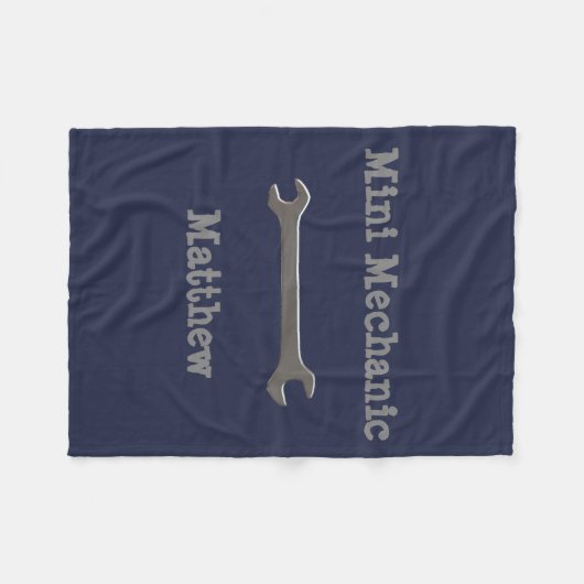 Mini Mechanic Custom Name Fleece Blanket (Voorkant (Horizontaal))