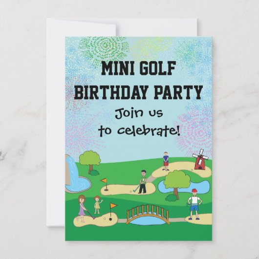 Mini Miniature Golf Birthday Party Kaart (Voorkant)