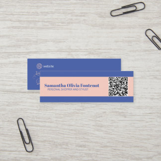 Mini minimalistisch blauw & perzik QR Visitekaartj Visitekaartje
