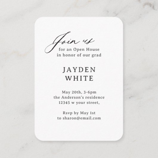 Mini Modern Brush Script Foto Afstuderen Uitnodige Informatiekaartje (Achterkant)