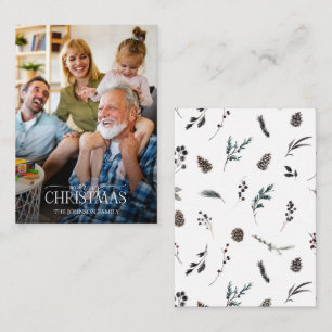 Mini Modern Wit Winter Vrolijk Kerstfeest Foto Notitiekaartje