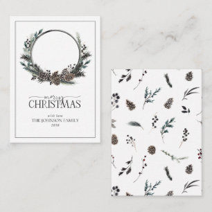 Mini Modern Zwart Winter Krans Vrolijk Kerstfeest Notitiekaartje