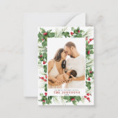 Mini Moderne Foto Holly Berry Groen Kerstmis Notitiekaartje (Voorkant)