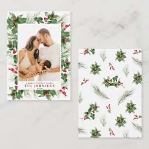Mini Moderne Foto Holly Berry Groen Kerstmis Notitiekaartje