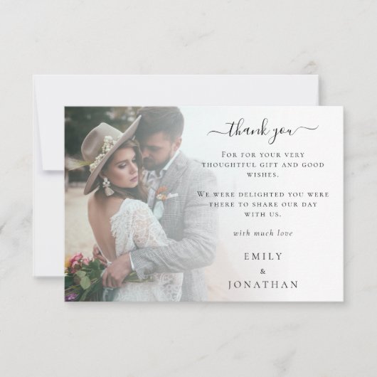 Mini Moderne foto overlay bruiloft Dank u Notitiekaartje (Voorkant)