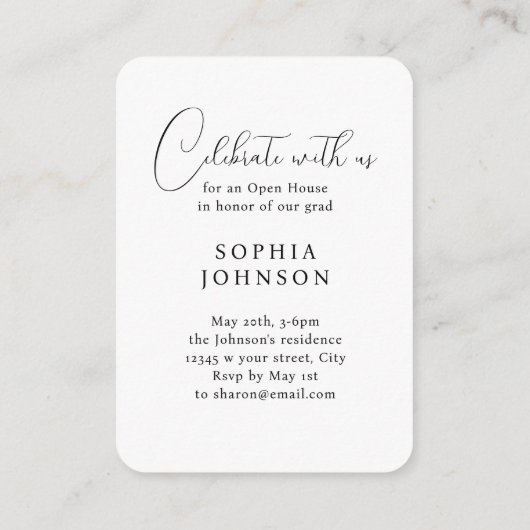 Mini Moderne Kalligrafie Foto Afstuderen uitnodigi Informatiekaartje (Achterkant)