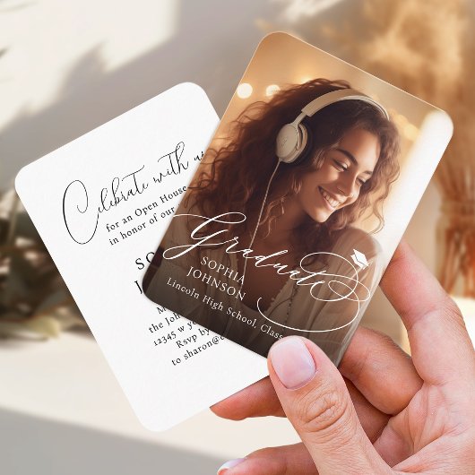 Mini Moderne Kalligrafie Foto Afstuderen uitnodigi Informatiekaartje