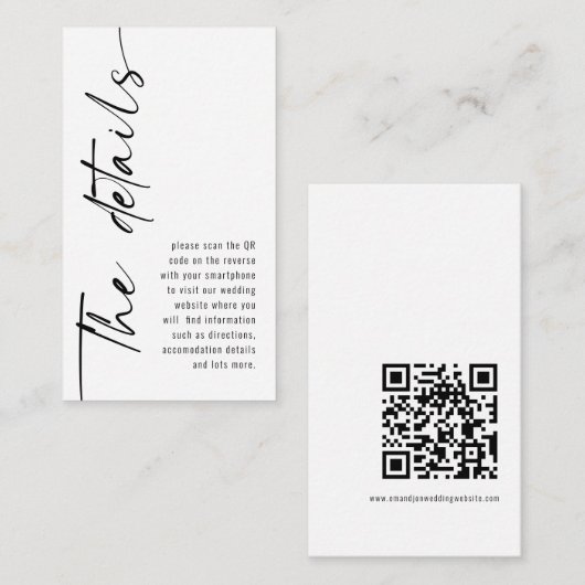 Mini Moderne kalligrafie QR-code bruiloft details Informatiekaartje (Voorkant / Achterkant)