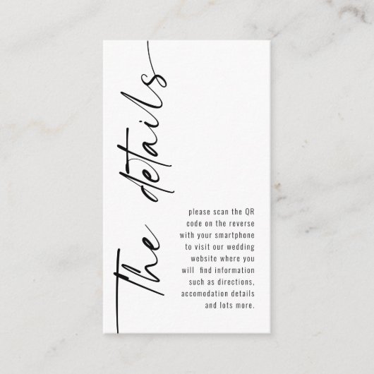 Mini Moderne kalligrafie QR-code bruiloft details Informatiekaartje (Voorkant)