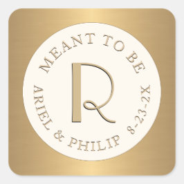 Mini Monogram-etiket met huwelijksdatum, zoals bed Vierkante Sticker