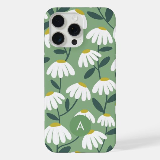 Mini Monogram Initiaal Salie Groene Bloemmotief iPhone Hoesje (Achterkant)