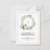 Mini Monogram Katoen Bloemen Krans Vrolijk Kerstfe Notitiekaartje (Voorkant)